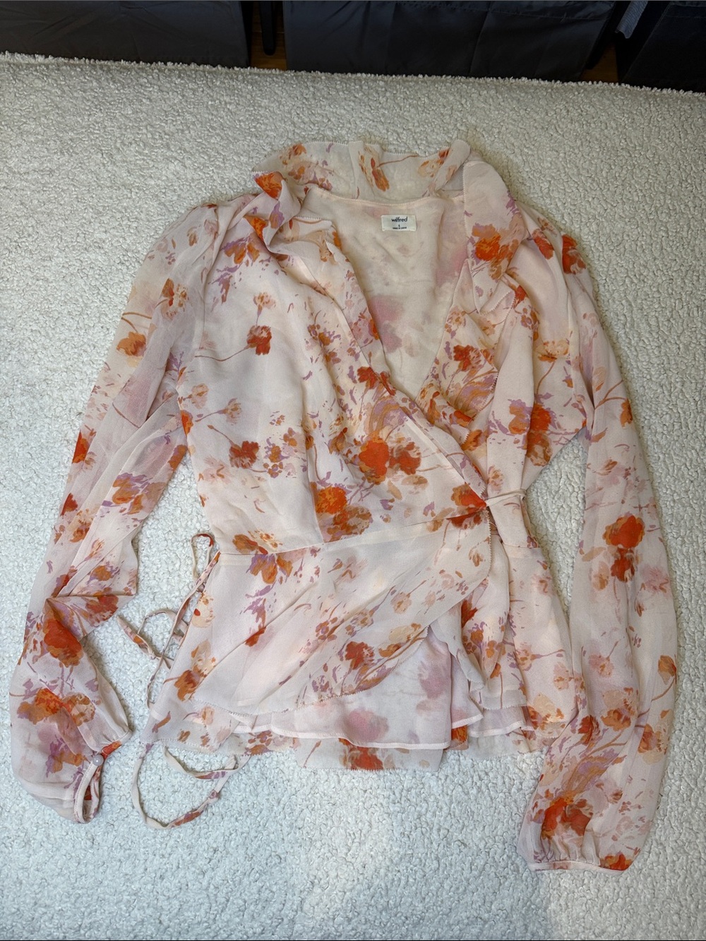 Wilfred Blush Pink Floral Ruffle Wrap Blouse